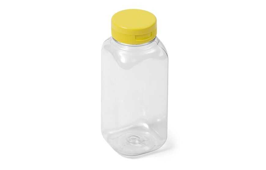 https://www.kaufmancontainer.com/assets/1/14/DimLarge/8_oz_Clear_Square_Plastic_Bottle_with_yellow_cap.jpg