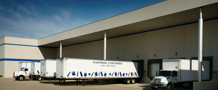 Kaufman Container in Cleveland, OH18-wheeler at custom packaging warehouse prior to delivery